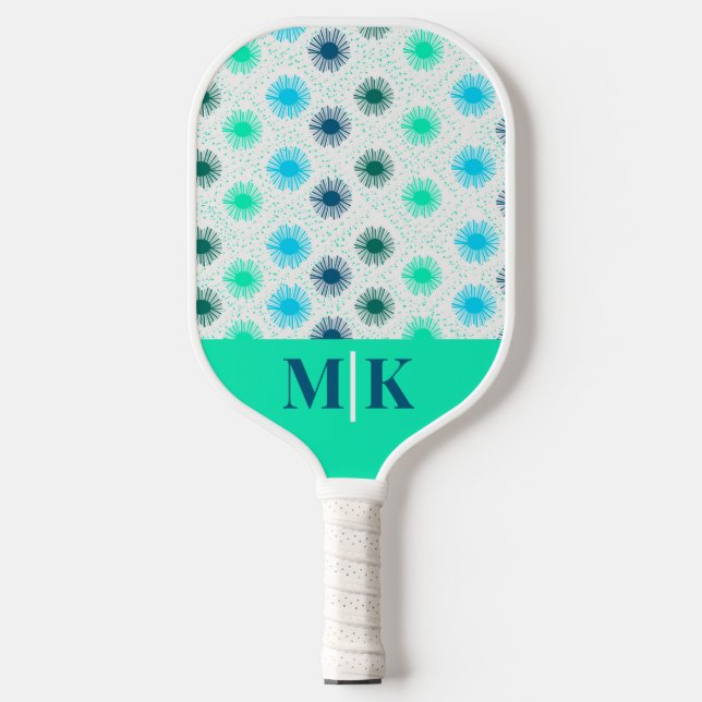 Palas De Pickleball Personalizado Aqua Mid Century Moderno Monogramado (Anverso)