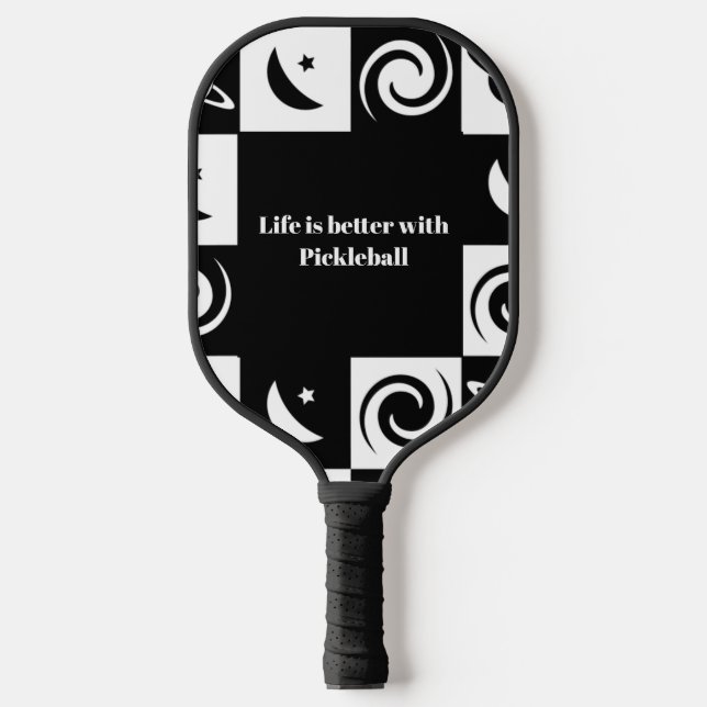 Palas De Pickleball Personalizado Black and White Planet Life es mejor (Anverso)