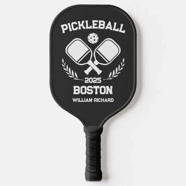 Palas De Pickleball Personalizado blanco y negro de Pickleball Boston  (Anverso)