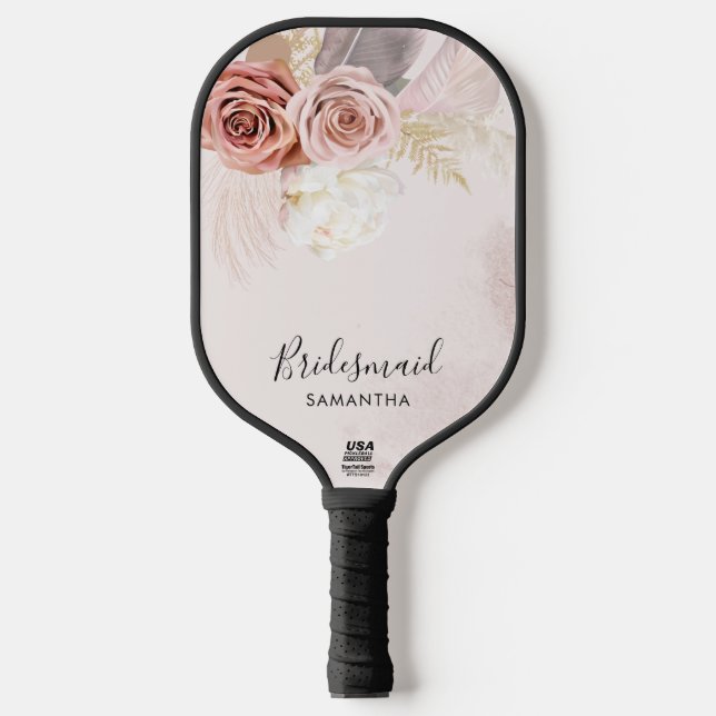 Palas De Pickleball Personalizado Bridesmaid Script Terracotta Floral (Anverso)