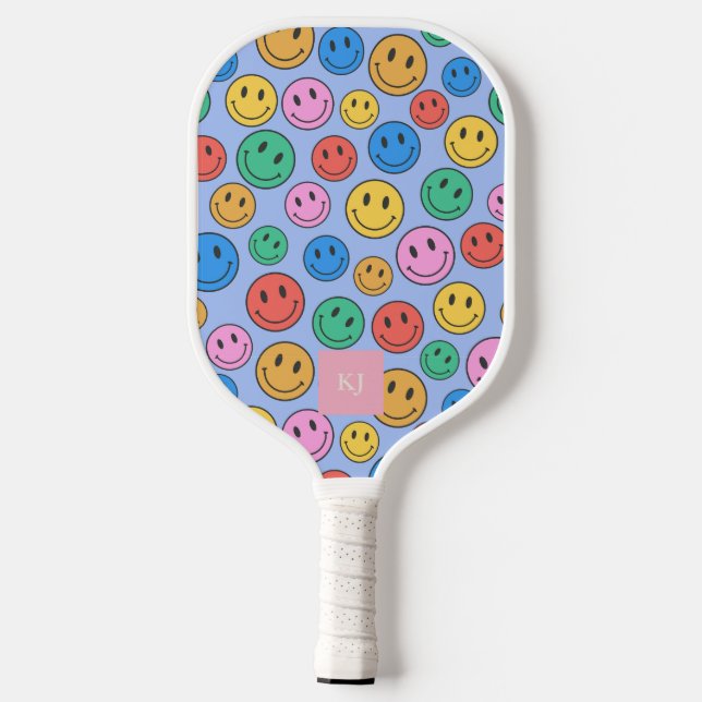 Palas De Pickleball Personalizado Cara sonriente inicial paleta de pel (Reverso )