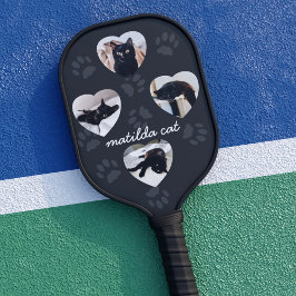 Palas De Pickleball Personalizado Cat Photo Heart Black Pickleball Pad