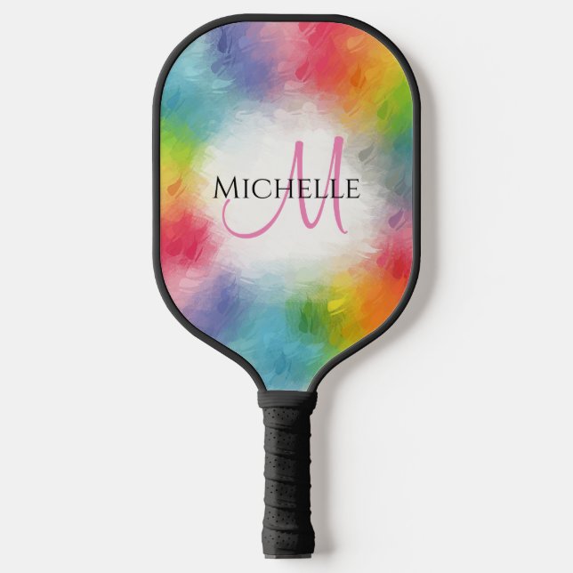 Palas De Pickleball Personalizado Colores arcoiris Monograma plantilla (Anverso)