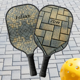 Palas De Pickleball Personalizado con motivos grises y ladrillo amaril