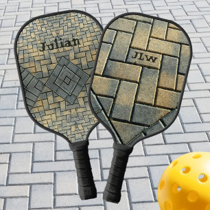 Palas De Pickleball Personalizado con motivos grises y ladrillo amaril