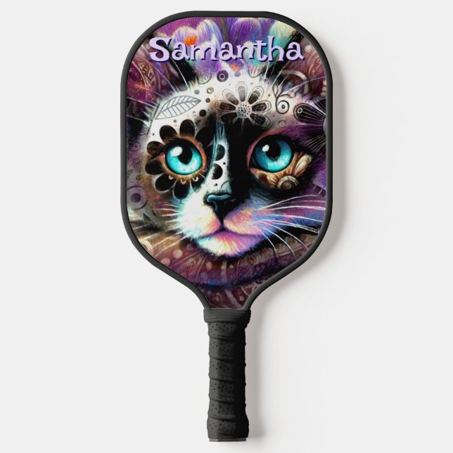 Palas De Pickleball Personalizado crocus floral de gato blanco gitano  (Anverso)