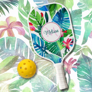 Palas De Pickleball Personalizado de acuarela de colorido tropical flo