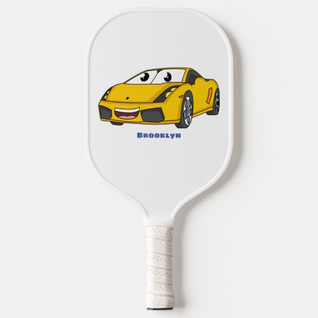 Palas De Pickleball Personalizado de coche deportivo amarillo alegre (Anverso)