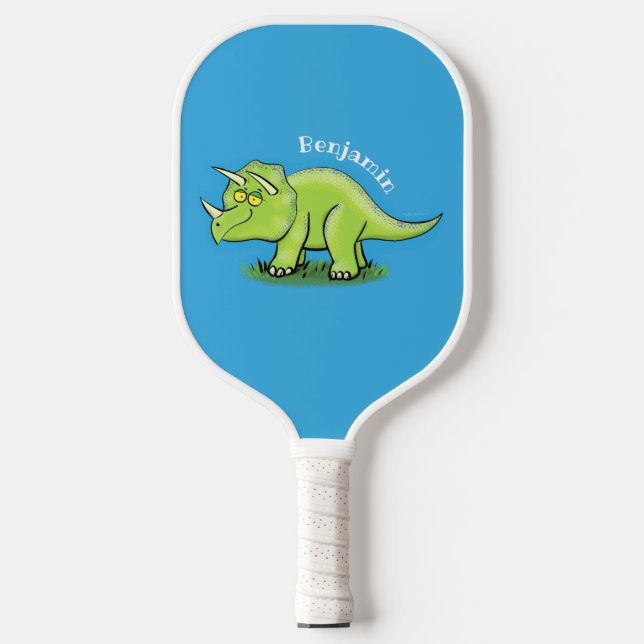 Palas De Pickleball Personalizado de dinosaurios de triceratops verde  (Anverso)