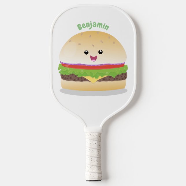 Palas De Pickleball Personalizado de hamburguesa kawaii feliz (Anverso)