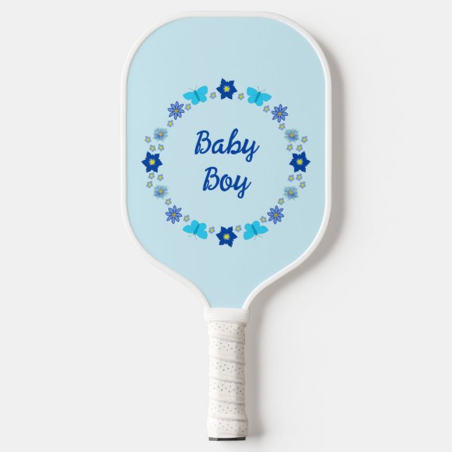 Palas De Pickleball Personalizado de mariposas y flores Blue Baby Boy (Anverso)