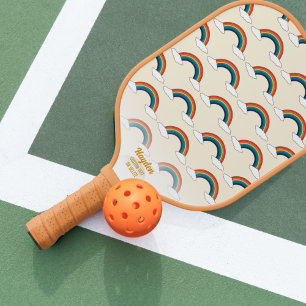 Palas De Pickleball Personalizado de patrón de nube arco iris retro Te