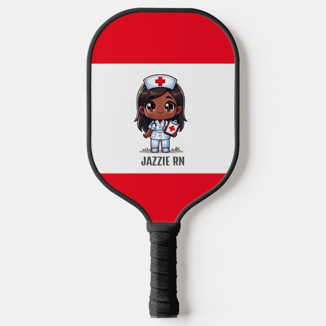 Palas De Pickleball Personalizado de pelo y ojos de enfermera marrones (Anverso)