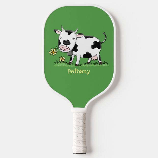 Palas De Pickleball Personalizado de vaca dulce en campo verde persona (Anverso)
