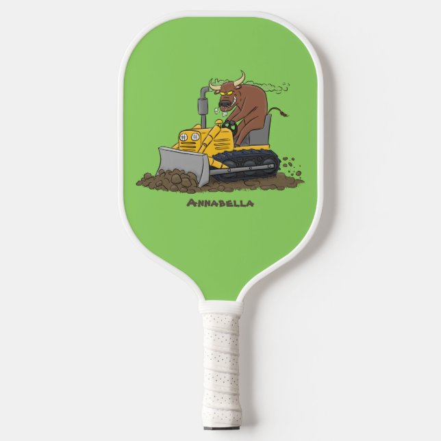 Palas De Pickleball Personalizado del bulldozer cómico que conduce un  (Anverso)