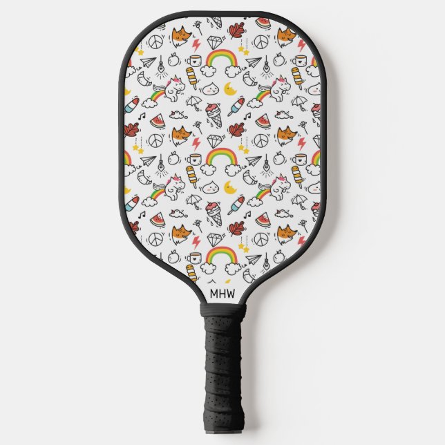 Palas De Pickleball Personalizado del patrón Kawaii Monograma Paddle d (Anverso)