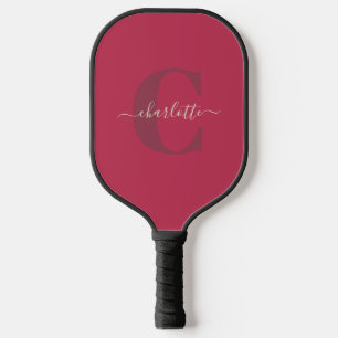 Palas De Pickleball Personalizado Estilo Monogramo Nombre Magenta Rojo