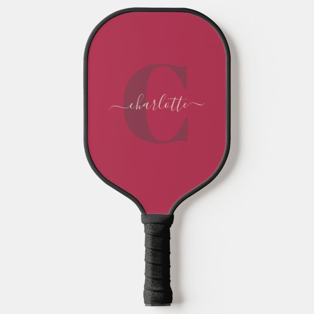 Palas De Pickleball Personalizado Estilo Monogramo Nombre Magenta Rojo (Anverso)