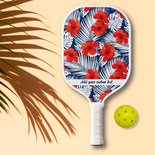 Palas De Pickleball Personalizado Floral Azul Azul Blanco Rojo Tropica (Subido por el creador)
