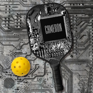 Palas De Pickleball Personalizado geek de microchip PCB blanco y negro