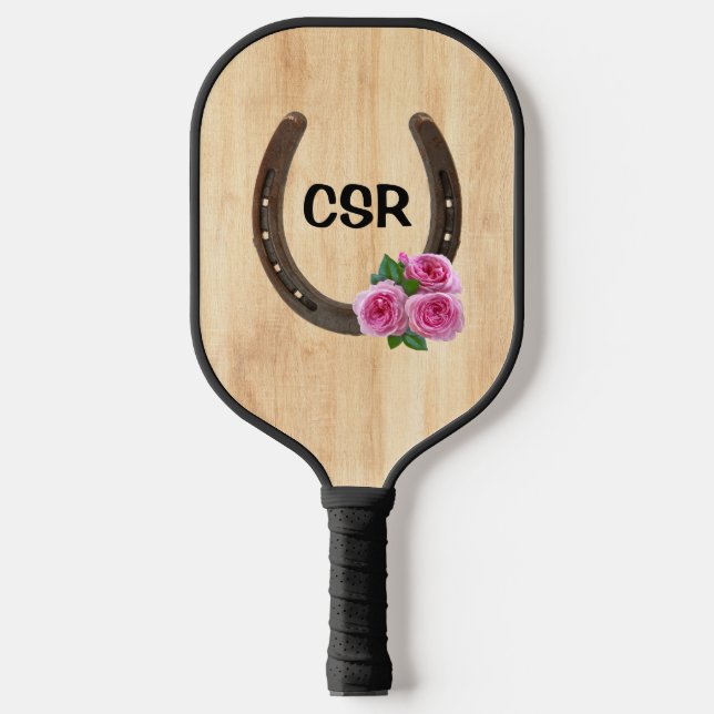 Palas De Pickleball Personalizado Horseshoe con Rosas y monograma (Anverso)