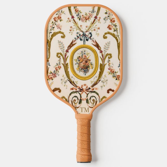Palas De Pickleball Personalizado Iniciales Franceses Rococo Floral El (Anverso)