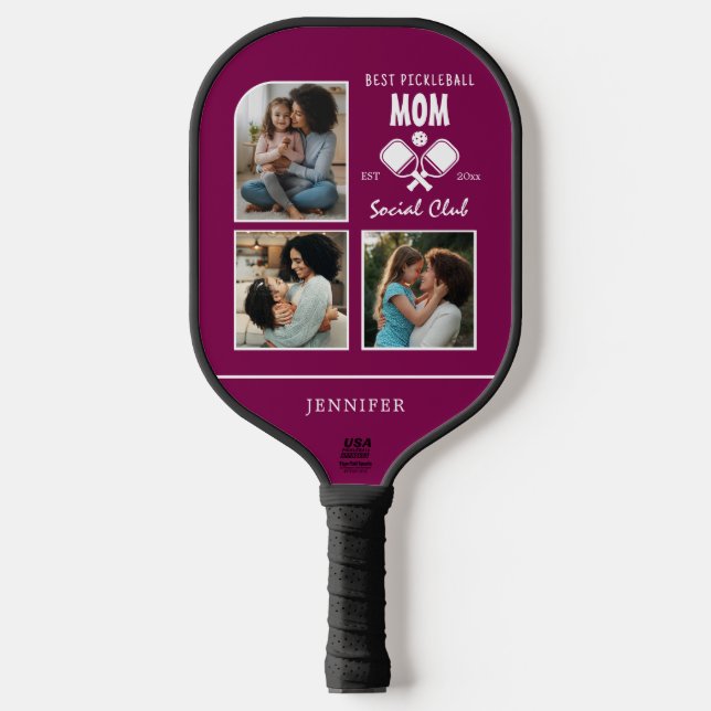Palas De Pickleball Personalizado Mom Gift Collage de fotos Paddle (Anverso)