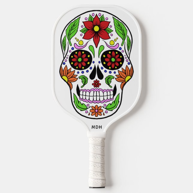 Palas De Pickleball Personalizado Monograma Cráneo de azúcar (Anverso)