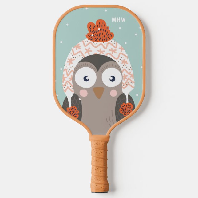 Palas De Pickleball Personalizado monograma Lechuza de Invierno (Anverso)