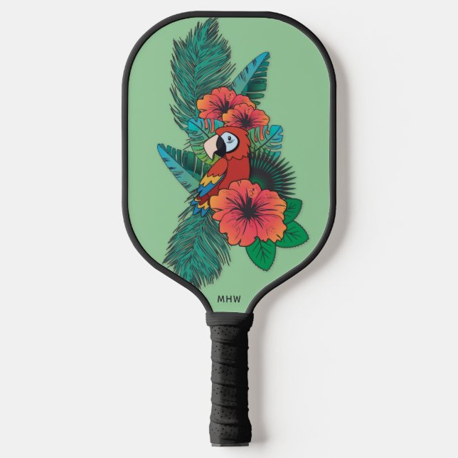 Palas De Pickleball Personalizado Monograma Loro Tropical (Anverso)