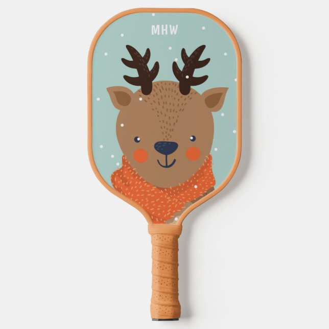 Palas De Pickleball Personalizado monograma Winter Deer (Anverso)