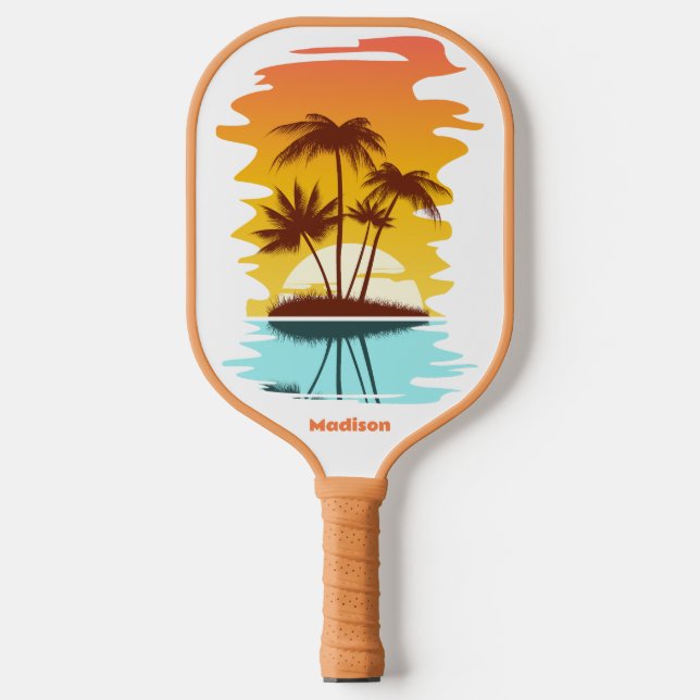 Palas De Pickleball Personalizado Texto Isla tropical Atardecer (Anverso)