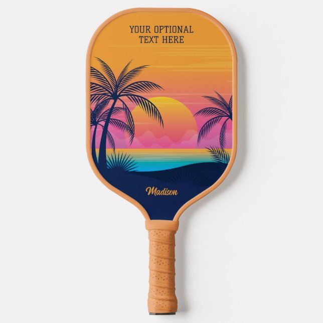 Palas De Pickleball Personalizado Texto Isla tropical Atardecer (Anverso)