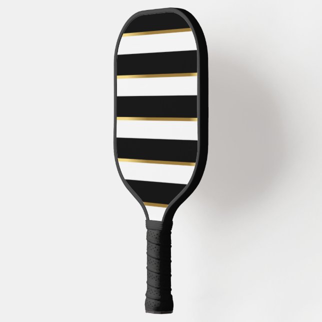 Palas De Pickleball Personalizar elegante franja dorado negro blanco (Izquierda)