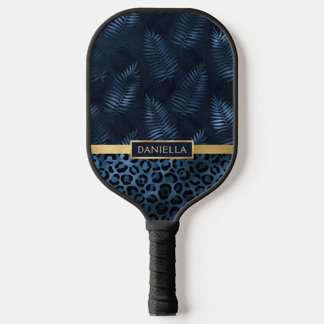 Palas De Pickleball Personalized Blue Leopard Print Tropical Floral (Anverso)