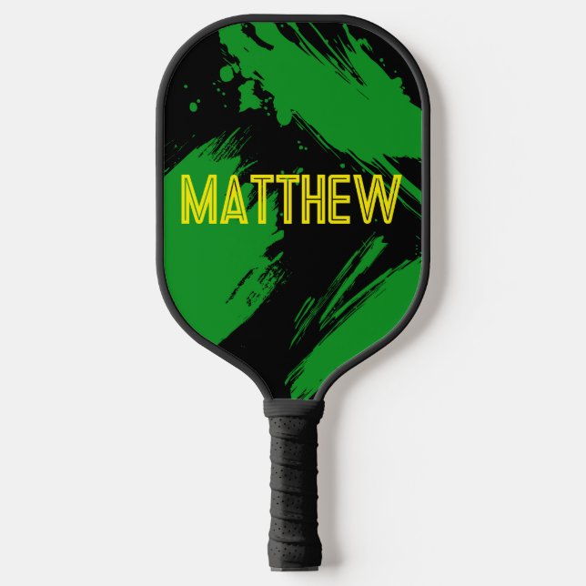 Palas De Pickleball Personalized Green Black Abstract Custom Name (Anverso)