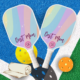 Palas De Pickleball  Personalized Pastel Pink Retro Striped Best Mom