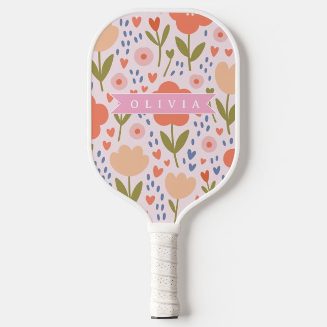 Palas De Pickleball Personalized pink nordic cute folk floral pattern (Anverso)