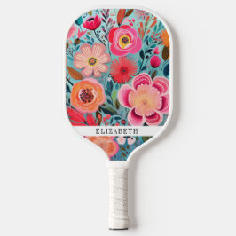 Palas De Pickleball Personalized Pretty Bright Colorful Floral