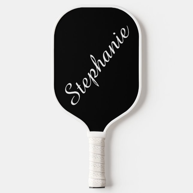 Palas De Pickleball Personalized Script Name Black and White (Anverso)