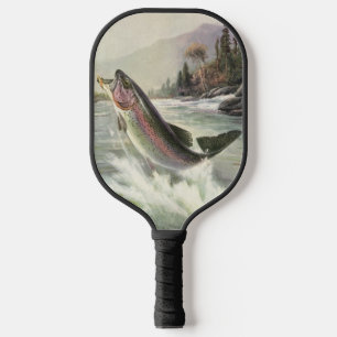 Palas De Pickleball Pescador vintage de trucha arco iris que pesca pes