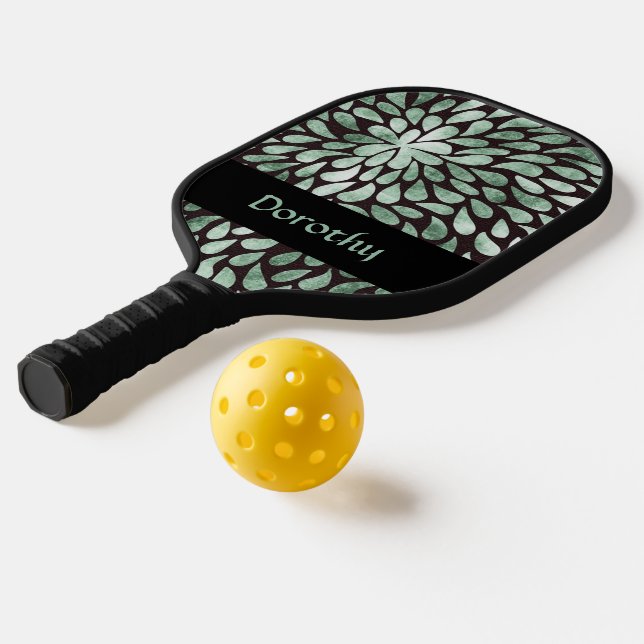 Palas De Pickleball Pétalos verdes degradados sobre negro (Distribución 2)