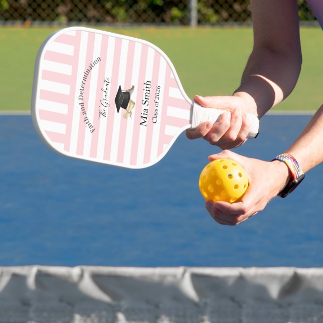 Palas De Pickleball Pickleball Paddle Cute Graduation Pink Stripe (in situ)