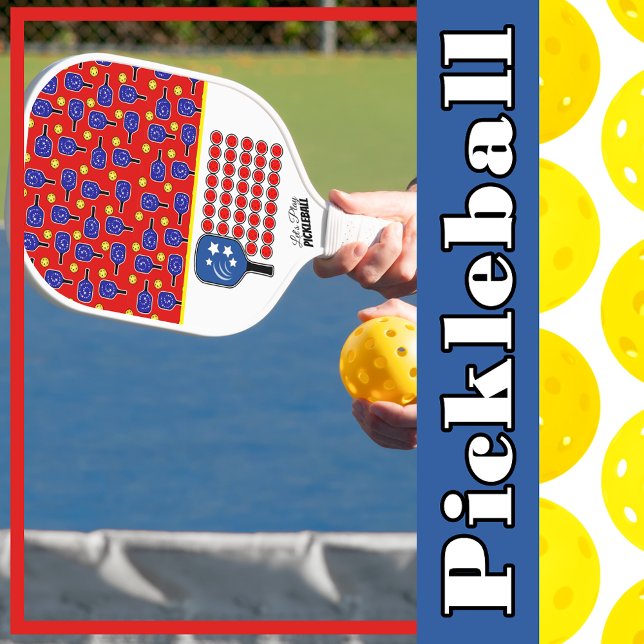 Palas De Pickleball Pickleball Patriótico Bandera Roja Blanca Azul-Est (Patriotic Pickleball Red White Blue American Flag Pickleball Paddle)