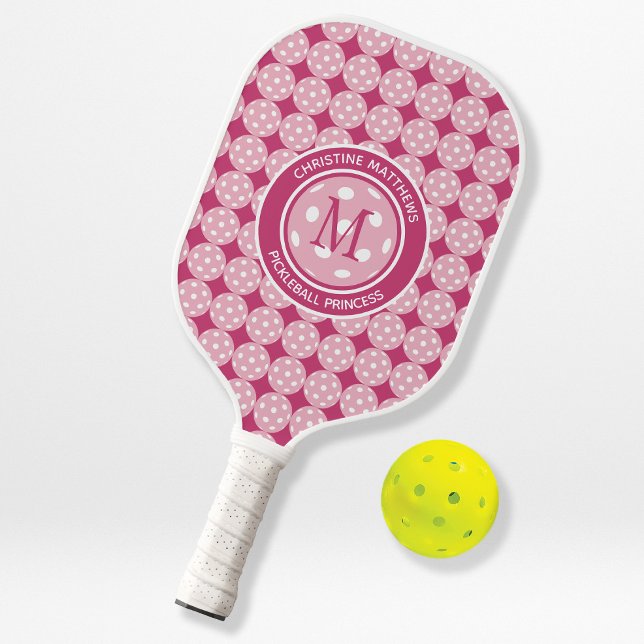 Palas De Pickleball Pickleball Princesa Personalizado Nombre de la cit (Pickleball Princess Custom Quote Name Initial Pink Pickleball Paddle)