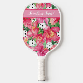 Palas De Pickleball 🌺 🌴 Pickleball tropical con hibisco, con texto