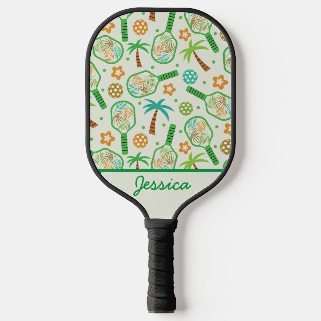 Palas De Pickleball Pickleball tropical con palmeras personalizadas (Anverso)