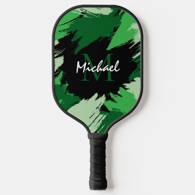 Palas De Pickleball Pinceles de color verde con monograma (Anverso)
