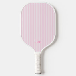Palas De Pickleball Pink Candy Stripe Design Tiny Initials Monogram