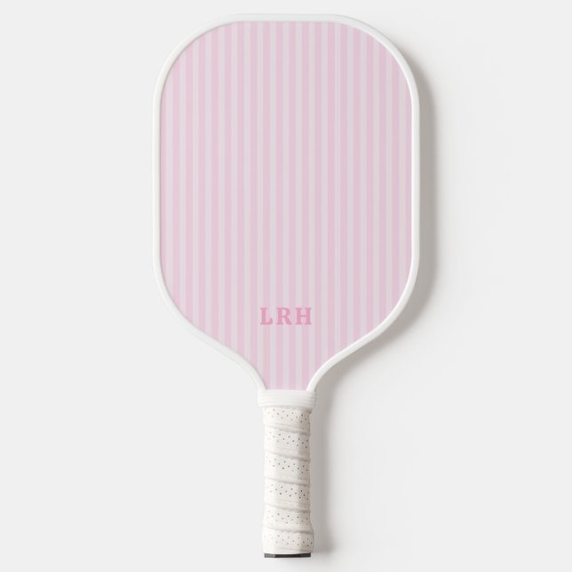 Palas De Pickleball Pink Candy Stripe Design Tiny Initials Monogram (Anverso)